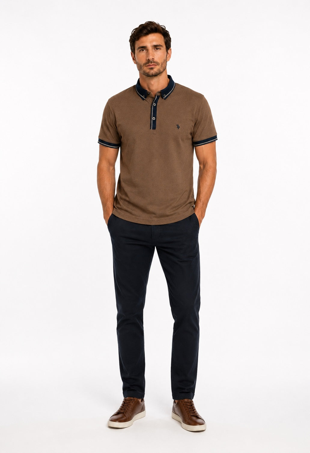 Tom Penn Short Sleeve Polo Shirt - Tan