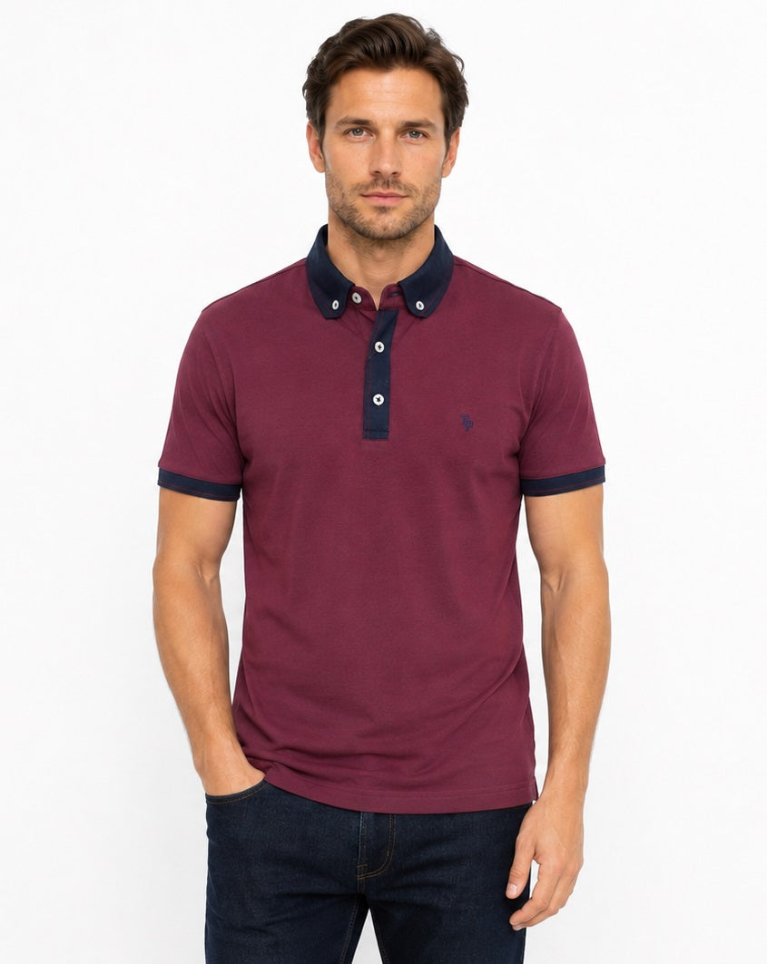 Tom Penn Short Sleeve Polo Shirt - Burgundy