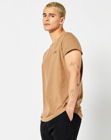Organic Cotton Vintage Logo Embroidered T-Shirt - Tan Brown Fleck Marl