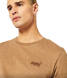Organic Cotton Vintage Logo Embroidered T-Shirt - Tan Brown Fleck Marl