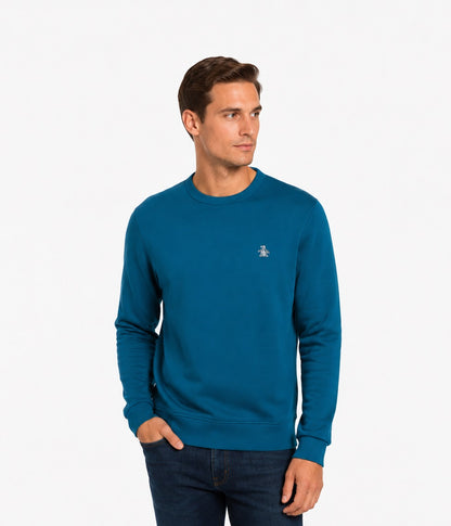 Original Penguin Sticker Pete Fleece Organic Cotton Crew Neck Sweatshirt - Blue Coral