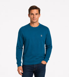 Original Penguin Sticker Pete Fleece Organic Cotton Crew Neck Sweatshirt - Blue Coral