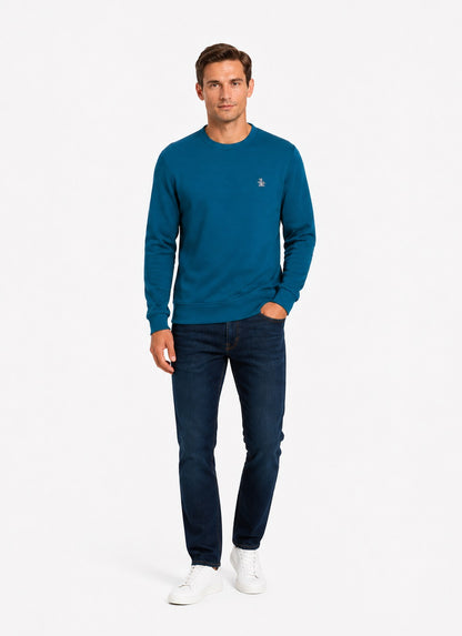 Original Penguin Sticker Pete Fleece Organic Cotton Crew Neck Sweatshirt - Blue Coral