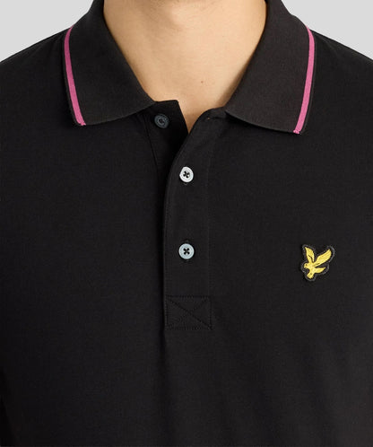 Lyle & Scott Tipped Polo Shirt - Jet Black/Pink Flare