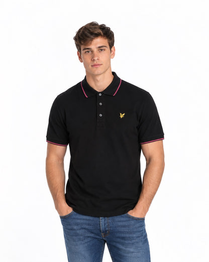 Lyle & Scott Tipped Polo Shirt - Jet Black/Pink Flare