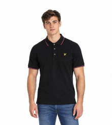 Lyle & Scott Tipped Polo Shirt - Jet Black/Pink Flare