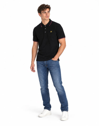 Lyle & Scott Tipped Polo Shirt - Jet Black/Pink Flare
