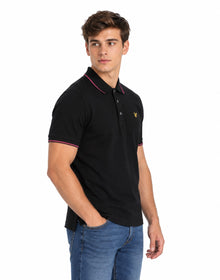 Lyle & Scott Tipped Polo Shirt - Jet Black/Pink Flare