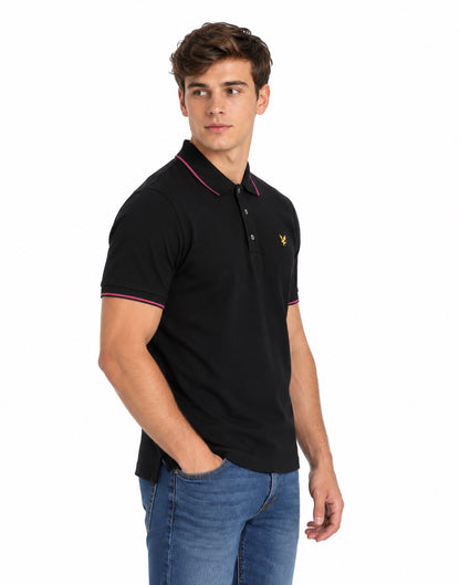 Lyle & Scott Tipped Polo Shirt - Jet Black/Pink Flare