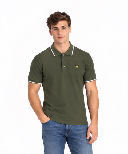 Lyle & Scott Tipped Polo Shirt - True Olive/White