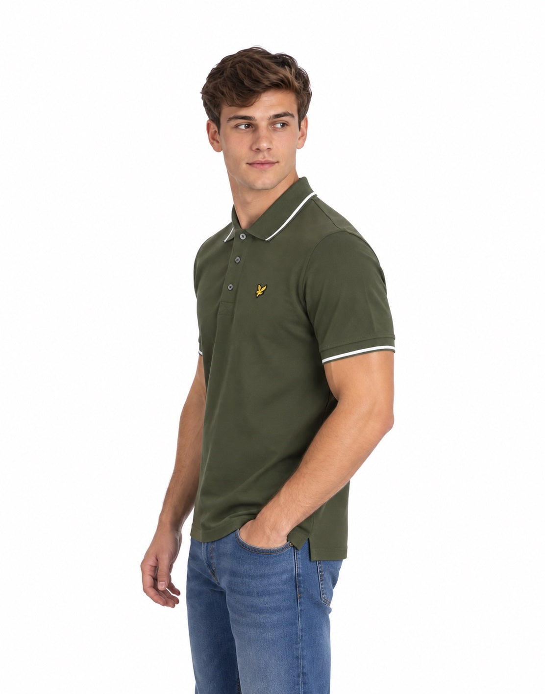 Lyle & Scott Tipped Polo Shirt - True Olive/White