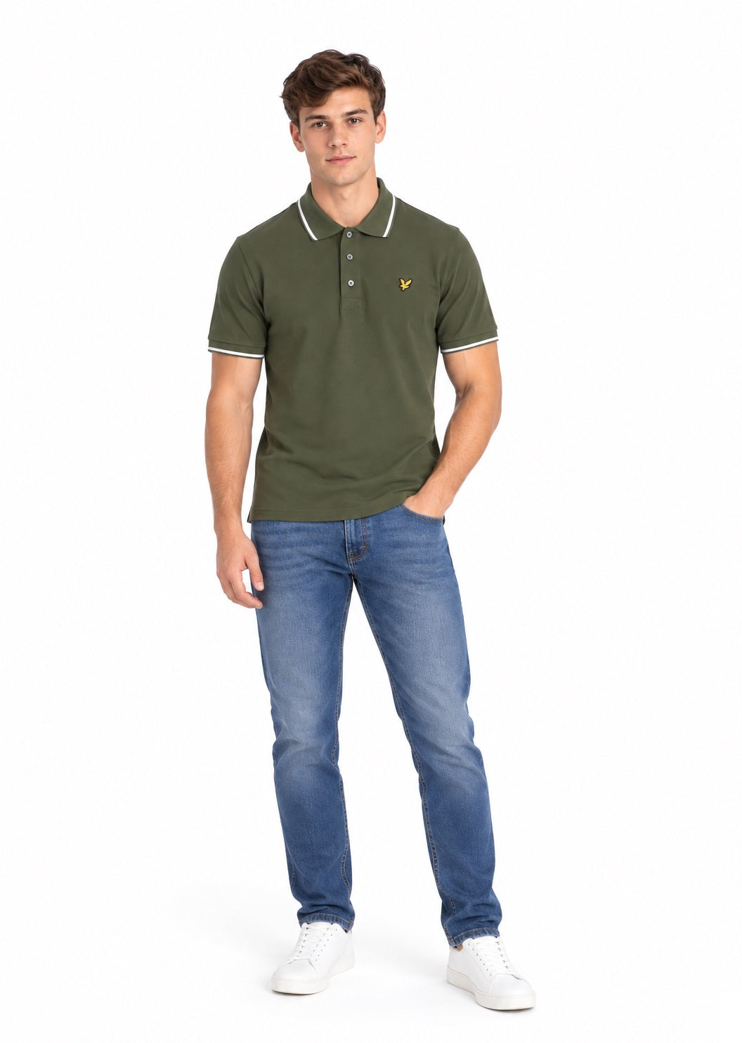 Lyle & Scott Tipped Polo Shirt - True Olive/White