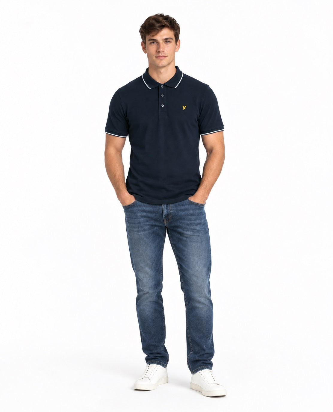 Lyle & Scott Tipped Polo Shirt - Dark Navy/White