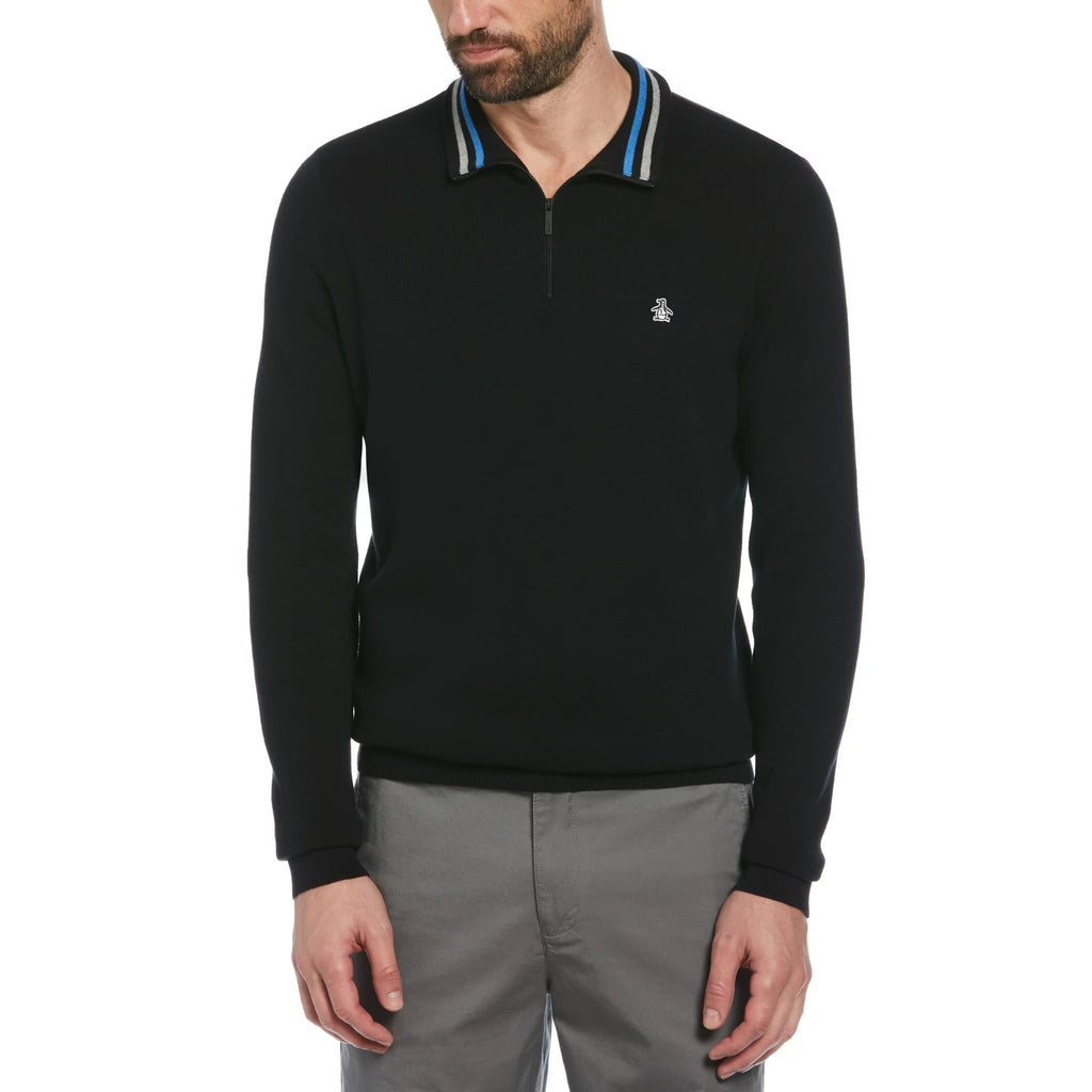 Original Penguin Retro Tipped Half Zip Sweatshirt - True Black