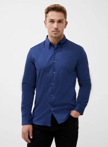 French Connection Long Sleeve Poplin Shirt - True Blue