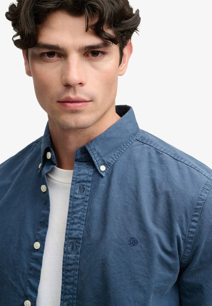 Superdry Garment Dyed Long Sleeve Shirt - Tumbled Slate Blue