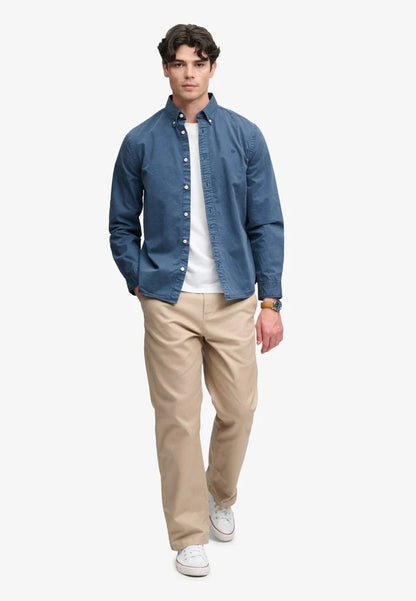 Superdry Garment Dyed Long Sleeve Shirt - Tumbled Slate Blue