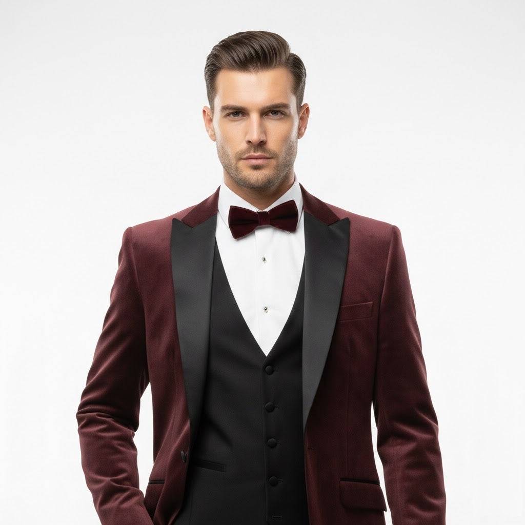 White Label Jacob Tapered Fit Satin Tuxedo Jacket - Burgundy