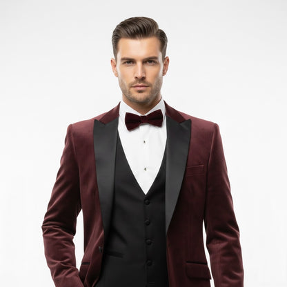 White Label Jacob Tapered Fit Satin Tuxedo Jacket - Burgundy