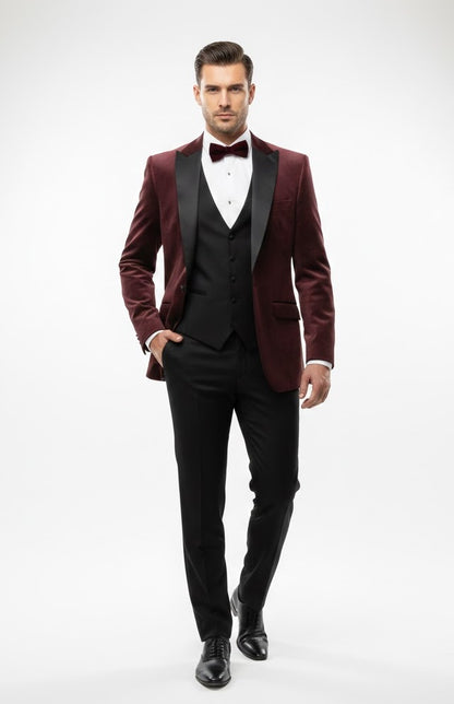 White Label Jacob Tapered Fit Satin Tuxedo Jacket - Burgundy