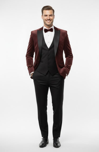 White Label Jacob Tapered Fit Satin Tuxedo Jacket - Burgundy