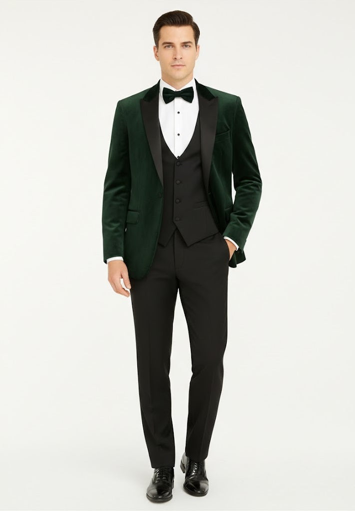 White Label Jacob Tapered Fit Satin Tuxedo Jacket - Dark Green