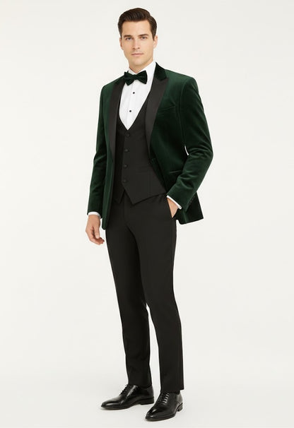 White Label Jacob Tapered Fit Satin Tuxedo Jacket - Dark Green