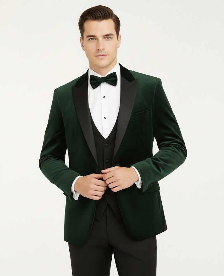 White Label Jacob Tapered Fit Satin Tuxedo Jacket - Dark Green