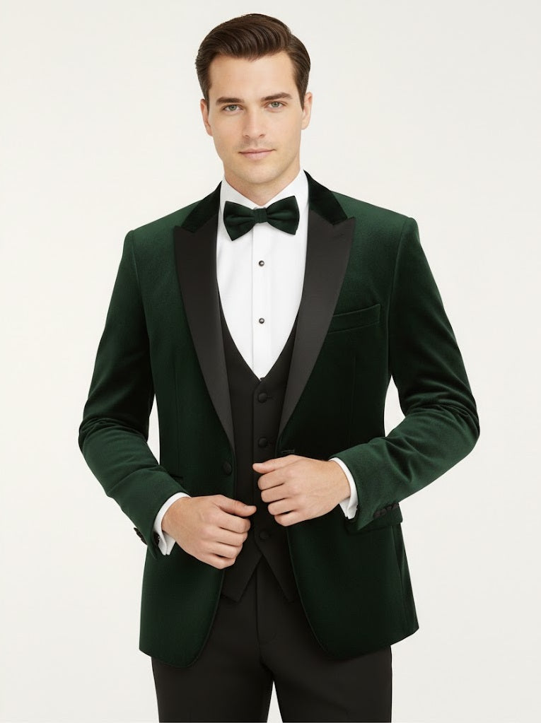 White Label Jacob Tapered Fit Satin Tuxedo Jacket - Dark Green