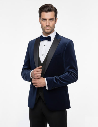 White Label Tapered Fit Satin Tuxedo Jacket - Navy