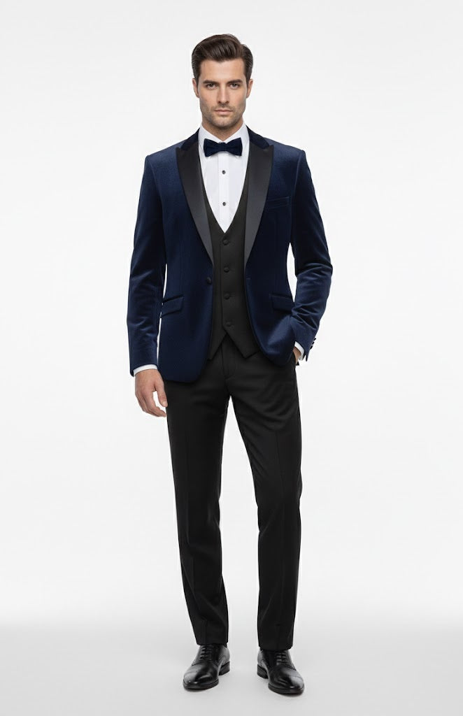 White Label Tapered Fit Satin Tuxedo Jacket - Navy