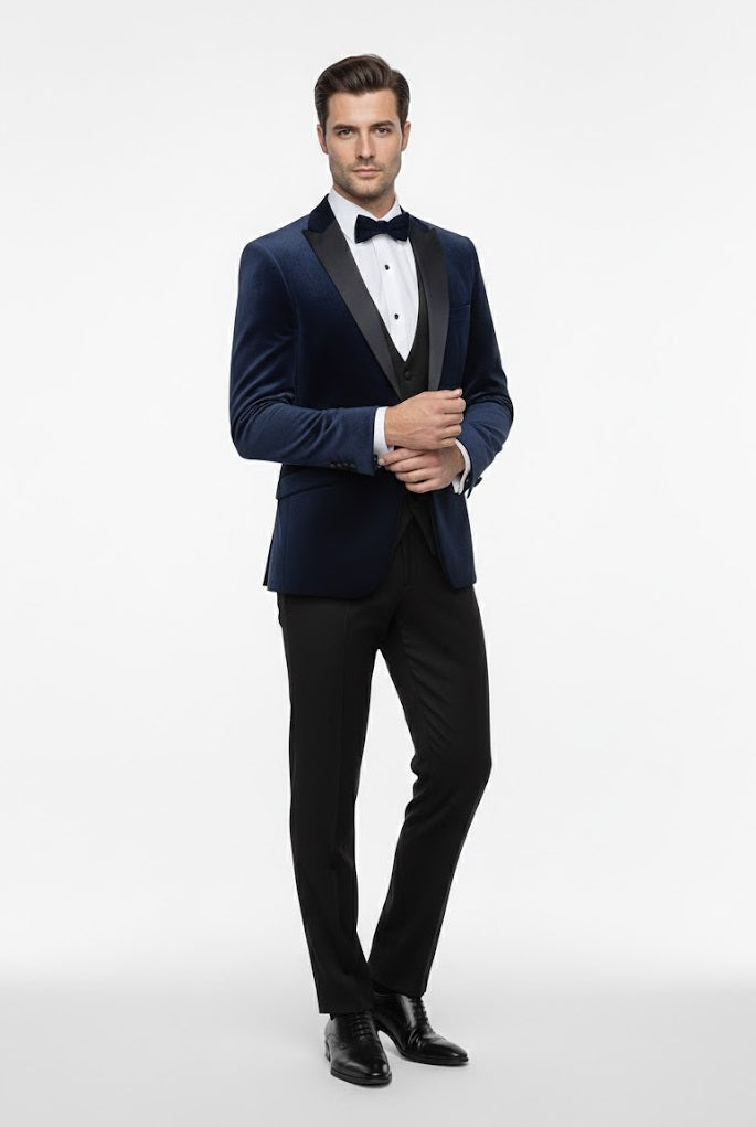 White Label Tapered Fit Satin Tuxedo Jacket - Navy