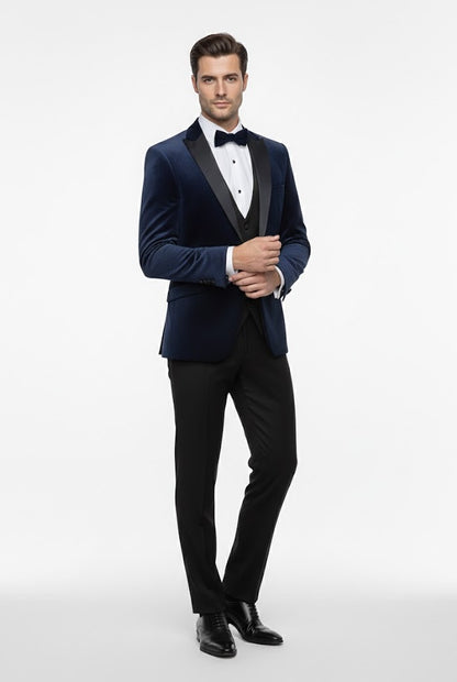 White Label Tapered Fit Satin Tuxedo Jacket - Navy