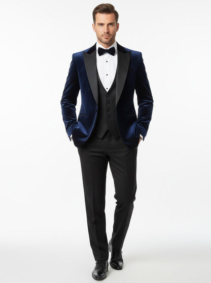 White Label Tapered Fit Satin Tuxedo Jacket - Navy