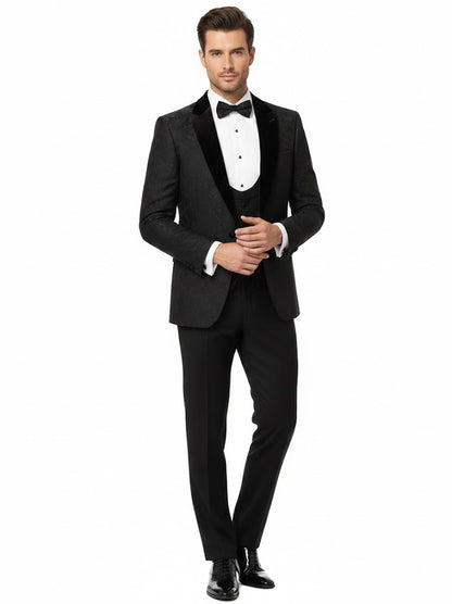 Remus Uomo Flower Print Monti Z Slim Fit Tuxedo Jacket - Black