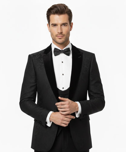 Remus Uomo Flower Print Monti Z Slim Fit Tuxedo Jacket - Black