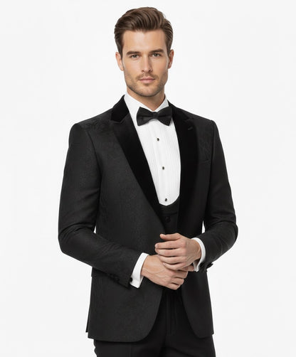 Remus Uomo Flower Print Monti Z Slim Fit Tuxedo Jacket - Black