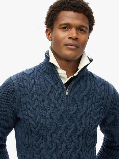 Superdry Jacob Cable Knit Half Zip - Indigo