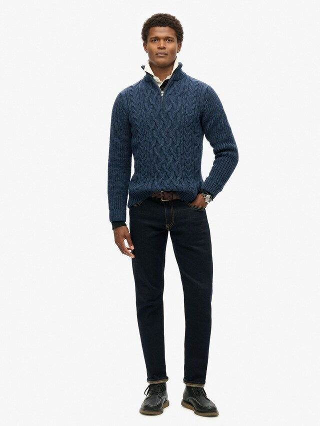 Superdry Jacob Cable Knit Half Zip - Indigo