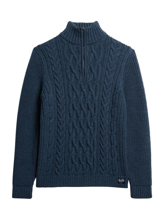 Superdry Jacob Cable Knit Half Zip - Indigo