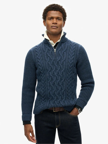 Superdry Jacob Cable Knit Half Zip - Indigo