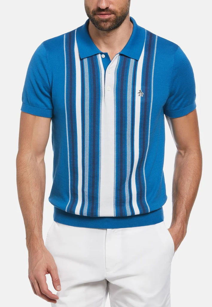 Original Penguin Vertical Striped Polo Shirt - Vallarta Blue