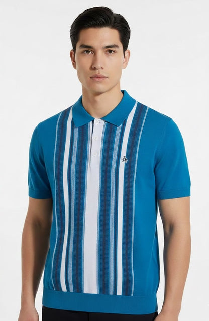 Original Penguin Vertical Striped Polo Shirt - Vallarta Blue