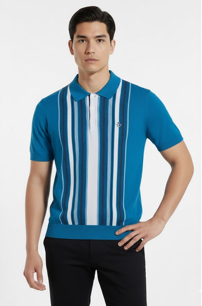 Original Penguin Vertical Striped Polo Shirt - Vallarta Blue