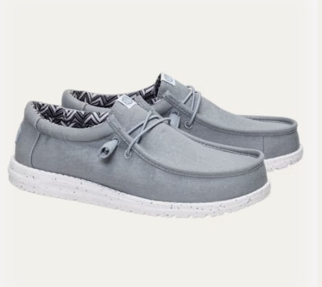 Hey Dude Wally Stretch Canvas Casual Shoe - Light Grey