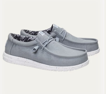 Hey Dude Wally Stretch Canvas Casual Shoe - Light Grey