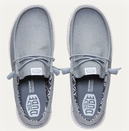 Hey Dude Wally Stretch Canvas Casual Shoe - Light Grey