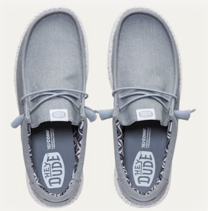 Hey Dude Wally Stretch Canvas Casual Shoe - Light Grey