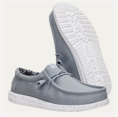 Hey Dude Wally Stretch Canvas Casual Shoe - Light Grey