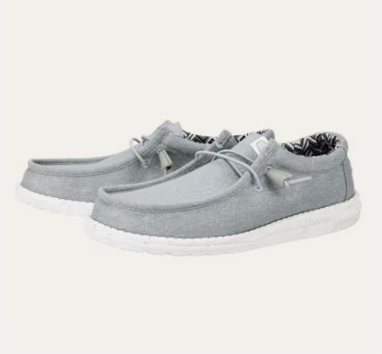Hey Dude Wally Stretch Canvas Casual Shoe - Light Grey